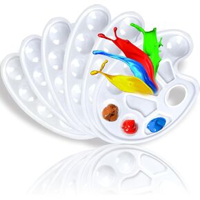 6PCS Oval Paint Tray Palettes with Thumb Hole,Plastic Paint Pallets for Kids or Student to Craft DIY Painting or Birthday Painting Party. White