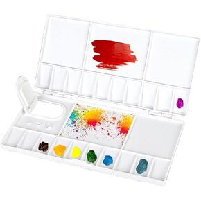 1 Pcs Folding Watercolor Paint Palette Case with Lid, 25 Compartments Paint Mixing Palette, Plastic Paint Palette Tray with Thumb Hole, Portable White Paint Palette, Watercolor Paint Tray in Saudi Arabia