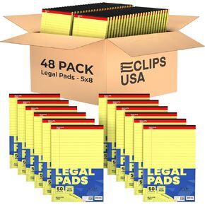 E-CLIPS USA Notepads, Small Legal Pads, Note Pads 5x8, Legal Wide Rule Notepad, Canaray, Chipboard Back, Slim Writing Pad, Office Supplies, 50 Sheets Per Pad (12 Pack) in Kuwait