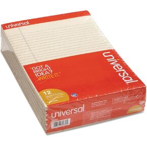 Universal UNV35882 50-Sheet 8.5 in. x 11 in. Colored Perforated Writing Pads - Wide/Legal Rule, Ivory (1 Dozen)