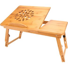 Laptop Desk Table Adjustable Bamboo Foldable Breakfast Serving Bed Tray Stand