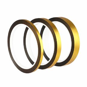 Gold Tone Metallic Tape - Matte Gold Finish Polyester Film Tape for Gift Wrapping, Crafts Making, Detailing, Accent Wall & Furniture (3 Rolls, 1/5', 2/5', 3/5', 165 Yards)
