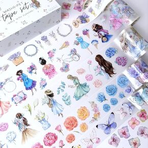 Aesthetic Washi Tape Set - 6 PET & Washi Tapes for Journaling, Scrapbooking Supplies, Bullet Journals, Planner, Arts & Crafts. Use as Stickers