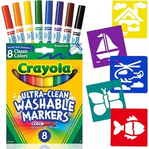 Markers for Kids, Washable Markers for Kids 8 Count Kids Markers, Coloring Markers for Children, Toddler Art Supplies, Washable Markers and Stencils, Kids Markers Washable, Toddler Stocking Stuffers