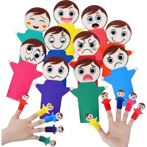 ShinyRelief 40 Pcs Feeling Finger Puppets Hand Puppets Counselor Gifts Social Emotional Learning Activities with 10 Expression Felt Finger Puppets for Autistic People