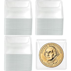 Jucoan 200 Pack Single Pocket Coin Sleeves for Collectors, 2 x 2 Inch Clear PVC Coin Pocket Holder, Individual Plastic Coin Protectors for Coin Stamp Collection