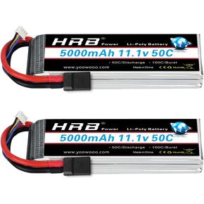 HRB 2PCS 3S 5000mAh Lipo Battery 11.1V 50C 100C RC Lipo Battery with TR Plug Compatible with RC Helicopter Airplane Quadcopter Car Truck Boat