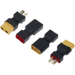 2 Pair XT60 Plug Male to Deans T Plug Female Connector & XT60 Plug Female to Deans T Plug Male Connector Conversion Adapter, XT60 to T Plug Adapter & T Plug to XT60 Converter(Black)