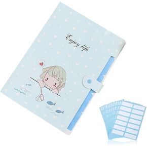 1 Pcs Cute Cartoon Plastic A4 Expanding File Folder Pockets Accordion Document Organizer and 168 Pcs File Folder Labels (Penguin White) in Kuwait