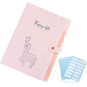 1 Pcs Cute Cartoon Plastic A4 Expanding File Folder Pockets Accordion Document Organizer and 168 Pcs File Folder Labels (Penguin White)