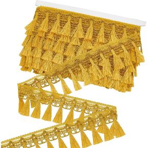 PH PandaHall 14 Yards Fringe Trim, 2-1/4 Inch Golden Tassel Trim Tassel Ribbon Sewing Lace Fabric Trim Crochet Lace Ribbon Crafting Lace Sewing Trim for Curtain Dress Clothes Home Decor DIY Crafts