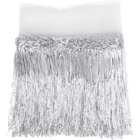 5 ياردة الخياطة هامش تقليم الفضة هامش تقليم الفضة الترتر الدانتيل شرابة هامش تقليم DIY اللباس الخياطة الحرف ديكور المنزل حزب اللباس المرحلة زي الزينة، الفضة in Kuwait