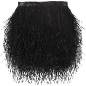 Black Ostrich Feather Trim - 1.5Ply 2Yards 4-5Inch Feathers Fringe Ribbons Trim for Sewing, Dress, Craft Projects, Halloween Costumes, Holiday Dance Parties(Black)