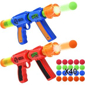 Kiddie Play Toy Foam Blasters & Guns Atomic Power Popper Air Soft Guns for Kids with 40 Foam Balls (Pack of 2 Guns)