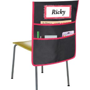 Red Chair Pockets for Classrooms, Chair Pocket with 3 Heavy Duty Storage Pocket, Chair Back Buddy Pocket with Name Tag Slot, Ideal Back to School Supplies, Classroom Must Haves