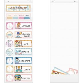 Daily Schedule Pocket Chart, Visual Schedule with 42 Reusable Dry-Eraser Cards, Visual Schedule for Kids, Classroom Schedule, Suitable for Classroom, Office, Home, Pre-School Education, Spanish