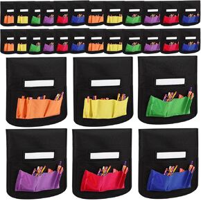 48 Pcs Chair Pockets for Classrooms 18.9'' Classroom Chair Organizer Chair Bag with 6 Pockets and Name Tag Holder Back of Chair Organizer for Kids Students School Storage Supply (Bright Color)