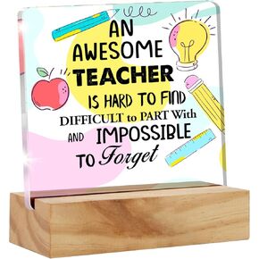 Teacher Appreciation Gifts an Awesome Teacher is Hard to Find Desk Decor Best Teacher Acrylic Desk Plaque Sign with Wood Stand Home Office Desk Sign Keepsake