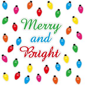 Christmas Bulletin Board Decorations, Merry and Bright Light Bulb Paper Cutouts Xmas Holiday Winter Classroom Wall Decorations for Kids Nursery Home Bedroom