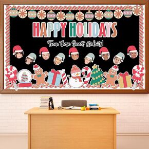 Christmas Bulletin Board Decoration Xmas Snowman Cutouts DIY Photo Crafts Christmas Ball Gingerbread Bulletin Board Set for Holiday Winter Chalkboard Wall Classroom Decor School Supplies