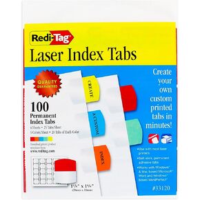 Redi-Tag, RTG33120, Laser Printable Index Tabs, 100 / Pack, Assorted