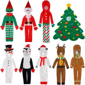 Syhood 9 Pcs Christmas Elf Accessories Clothes Costume Santa Reindeer Snowman Bear Gingerbread Elf Doll Costume Christmas Tree Outfit Birthday Doll Clothing for Christmas Party Decorations
