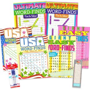 Giant Print Word Search Books for Adults - Brain Stimulating Puzzles for Adults Bundle Includes 6 Variety Word Search Books Plus Pens | Word Find Books for Adults, Seniors, Kids