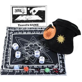 Cosmic Wimpout Deluxe Traveln Game, Black Cloth Scoreboard, 5 Glass Gemstones, Bundled Items