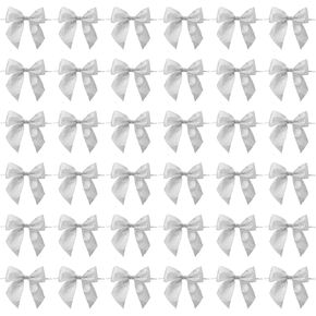 36 Pack Mini Silver Organza Twist Tie Bows for Party Favors and Treat Bags (4 x 3 in) in Kuwait