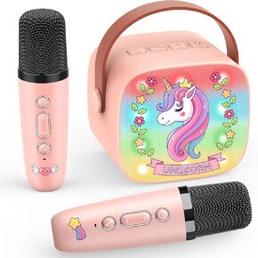 Unicorn Karaoke Microphone Machine Toys: Colorful LED Portable Bluetooth Speaker with 2 Wireless Mics Toys Gifts for 4 5 6 7 8 9 Years Old Girls Kids Birthday Party Gift for Girl Girls Ages 4-12+