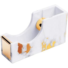 AxeWoodz White Marble Texture Tape Dispenser Gold Line Tape Holder Non-Skid Base Tape Dispenser Adhesive Roll Holder Tape Cutter Stationery