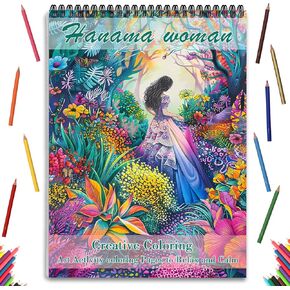 Coloring Books for Adult Women Relaxation Spiral Bound Page Printed Single-Sided Gifts Arts and Crafts for Women to Relax, Anxiety and Depression 24 Colorful Coloring Pages of Hanama Woman
