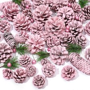 Whaline 170Pcs Christmas Pine Cones Berry Pine Branch Set Snow Pinecones Pendant White Winter Holiday Ornament for DIY Crafts Home Decorations Xmas Tree Gift Tag Party Supplies, Assorted Sizes