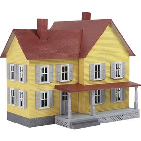 HO Scale Assembled Complete Model Village Two-Story House 1:87 Christmas Building JZ8711 (Yellow)