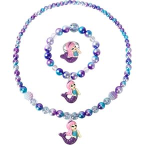 Girls Jewelry Mermaid Necklace Bracelet Ring Set Dress up Pretend Play Jewelry Gifts Kids Toddler Mermaid Party Costume Jewelry Supplies