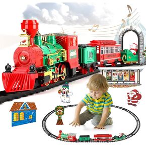Christmas Train Set with Smoke, Light and Sounds, Kids Train Set, Toy Train Set for Around The Tree, Train Toy for Ages 3 4 5 6 7 8+ Years Old Boys, Green