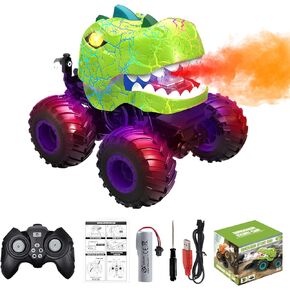 Dinosaur Remote Control Car, 360° Rotating RC Stunt Car Monster Truck Toys with Spray, Light & Sound, 2.4GHz All Terrain RC Cars for Boys Age 4-7, Birthday Gifts for Kids 3-5 6 7 8-12 (Green)