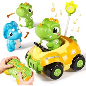 Dinosaur Remote Control Car for Toddlers,Two Dinosaur Toys Vehicles with LED Lights & Music，Electric RC Cars Toys for Boys Kids Birthday Age 3 4 5 6 Years Old.
