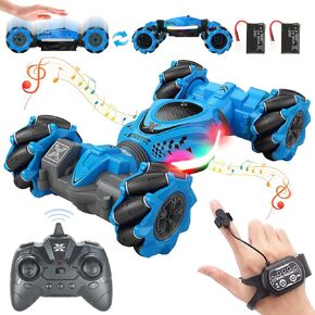 Gesture RC Car, 4WD High Speed Drift Stunt Car, 2.4Ghz Remote Control Cars Gesture Sensor, 360° Rotating Twist Offroad Cars w/Music Lights, Age 6-12 Boys Girls Birthday Xams Gifts, Green-Blue