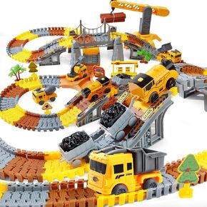 Kids Toys, 281 PCS Race Tracks Construction Toys for 3 4 5 6 7 8 9 Year Old Boys Girls, 4 PCS Truck Car, Tower Crane, Toddler Toys for 4-6, Christmas Birthday Gifts for Age 3-5, Engineer Building Game