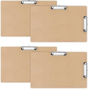 Henoyso 4 Pcs 11x17 Clipboard Wooden Lap Board with Low Profile Clip Brown Double Landscape Clip Hardboard Drawing Board Landscape Horizontal Large Clipboard for Desk Paper Sketching Art Supplies