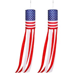2Pcs 40 Inch American US Flag Windsock Stars and Stripes for Flag Day and 4th of July Decorations Outdoor