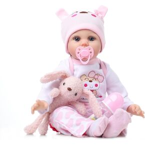 Realistic Reborn Baby Doll Girl 22", Sweet Real Life Like Bebes de Silicona Reales Handmade, Lifelike Reborn Doll Soft Vinyl Weighted Gift Set with Birth Certificate & Feeding Kit Toys for Kids Age 3+