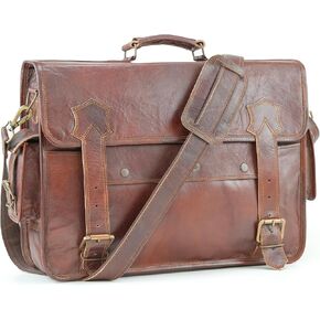 Handmade World Leather Messenger Bag 'The BrownStone' fits 18 Inch Genuine Leather Briefcase Computer Satchel For Men Office Work Travel Business
