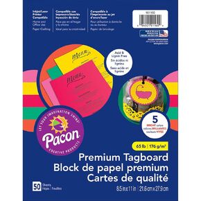 Pacon® PAC101160 Premium Tagboard Assortment, 65 lb., Bright Colors, 50 Sheets