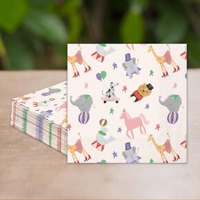 Cheerland Circus Party Napkins Carnival Themed Circus Animals Printed Party Disposable Napkins For Themed Birthday Baby Shower Party Supplies - Pack of 50