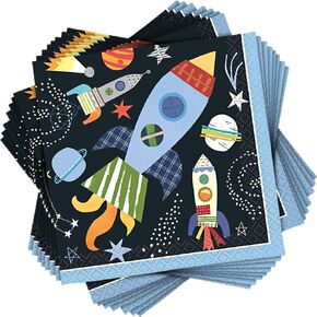 Multicolor Outer Space Paper Beverage Napkins - Pack of 16 - Eye-Catching Party Accessory For Ultimate Celebration Fun