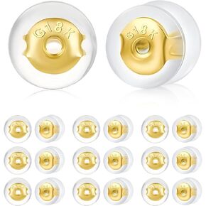 20 Pcs Locking Earring Backs, 18K Gold Silicone Replacement for Droopy Ears Heavy Studs, Premium Hypoallergenic Soft Earing Backs for Women Men Jewelry Collection Daily Use Special Occasions