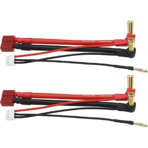 The Lord of the Tools 2PCS RC Car Hardcase Connector Cable for 2S 7.4V Lithium Batteries RC Car T-Plug 90° 5.0mm Banana Plug Lithium Battery Charging Cable 12AWG