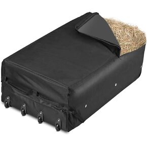 Waterproof Rolling Hay Bale Bag, 4 Heavy Duty Wheels 46" x 23" x 16" Extra Large Hay Bale Storage Bag, Breathable Rolling Bale Bag for Storage and Transport, Black